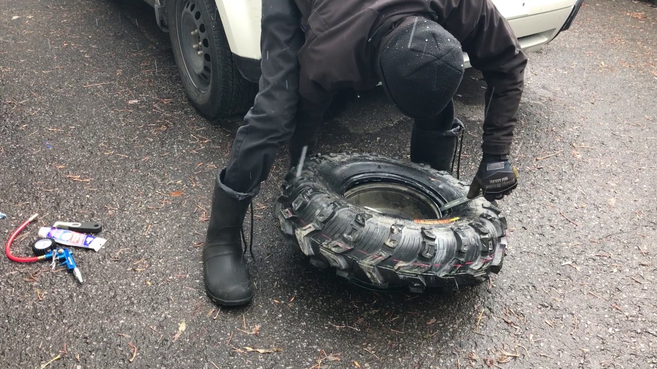 Unmount and mount an atv tire on rims in 20 minutes - without a tire changer