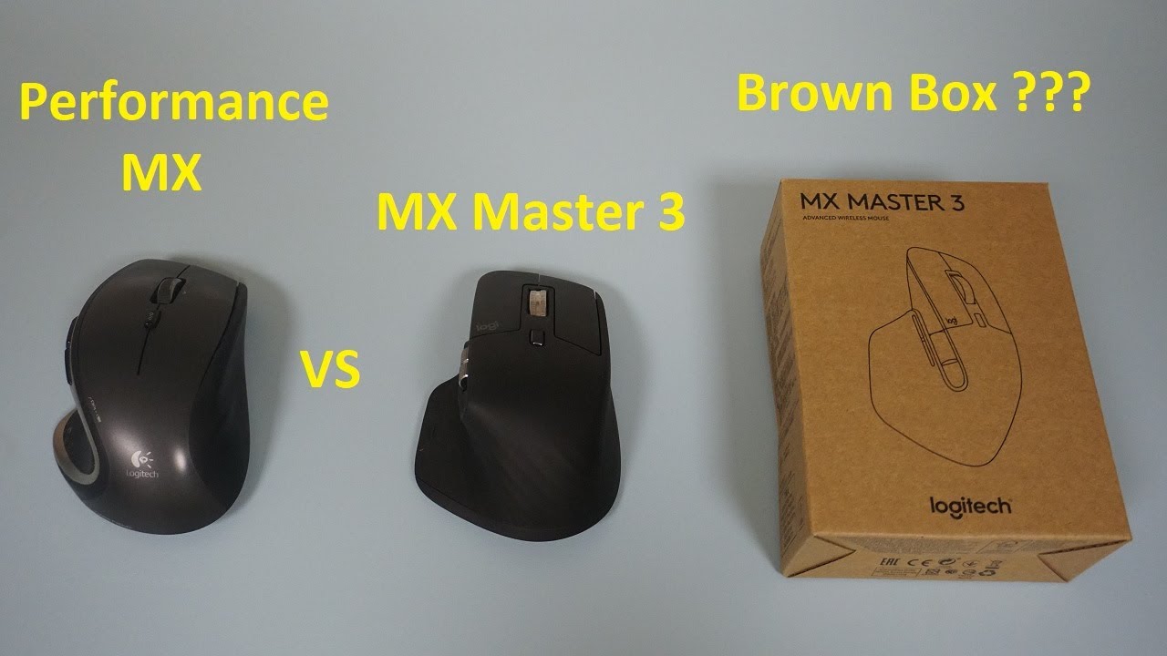 Распаковка коричневой коробки с Logitech MX Master 3 и сравнение с Logitech Performance MX