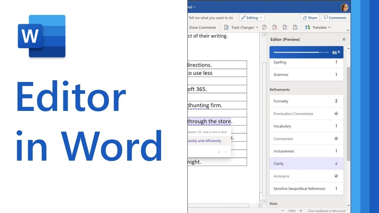 How to use Editor in Microsoft Word  - your intelligent writing assistant