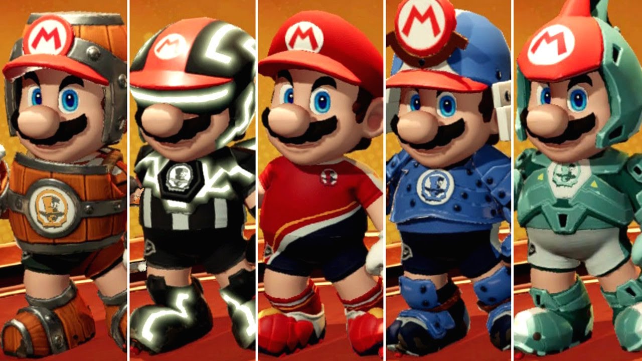 Mario Strikers: Battle League - All Mario Outfits (DLC Included)