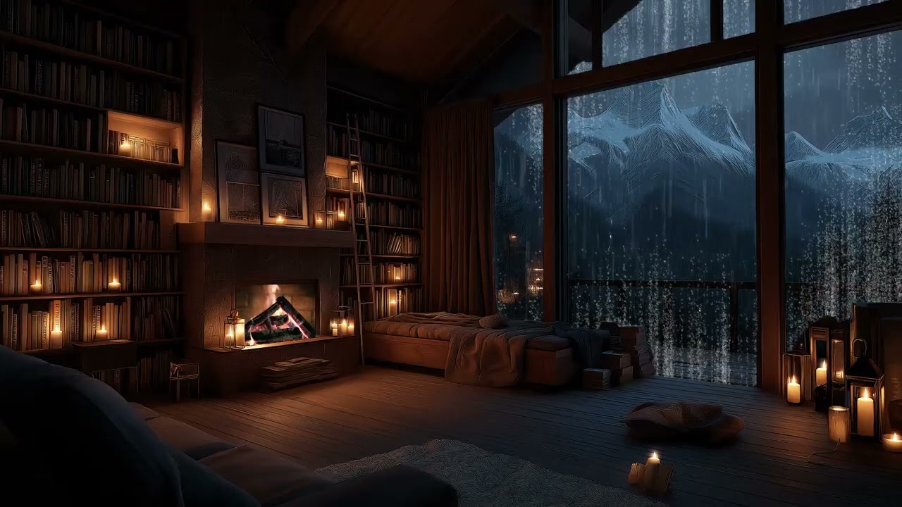 8 Hours of Cozy Cabin Ambience ❄️ Fireplace & Blizzard Sounds for Deep Sleep and Relaxation