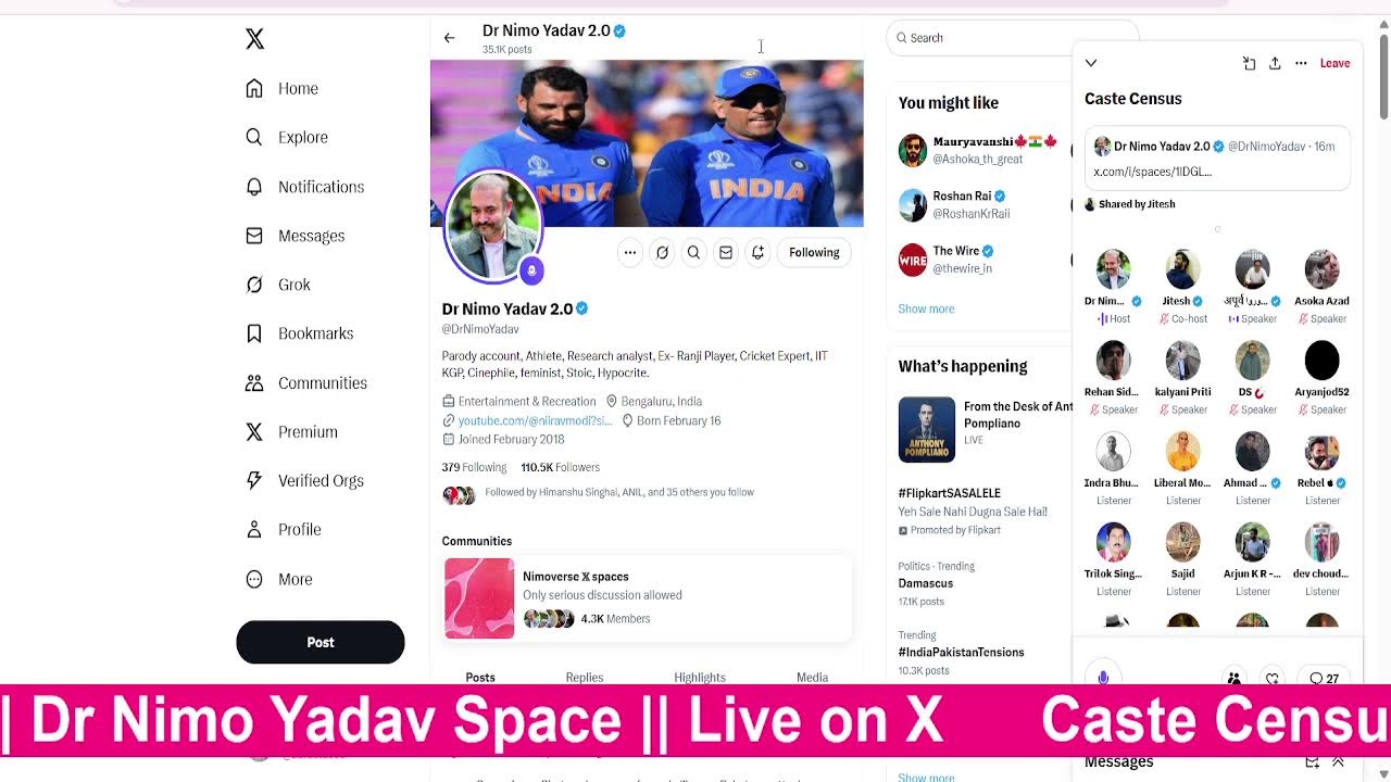 Caste Census || Nimo Yadav Twitter Space || Live
