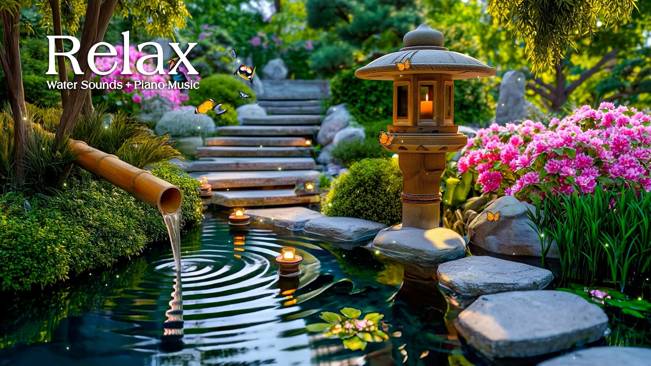 Bamboo Water Fountain & Healing Piano 🌿 Deep Sleep, Meditation & Stress Relief