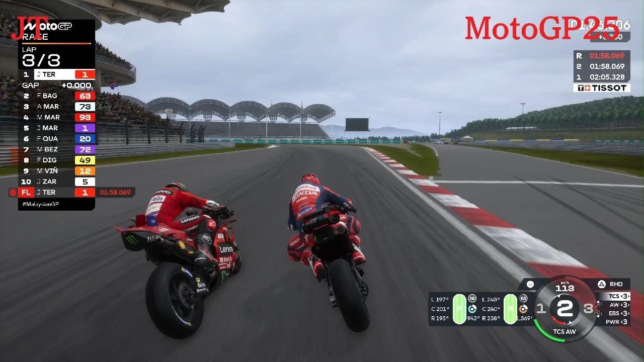 MotoGP25-PS5-Malaysian GP Main Race-Bagnaia And JT Sprint To The Finish At Sepang International