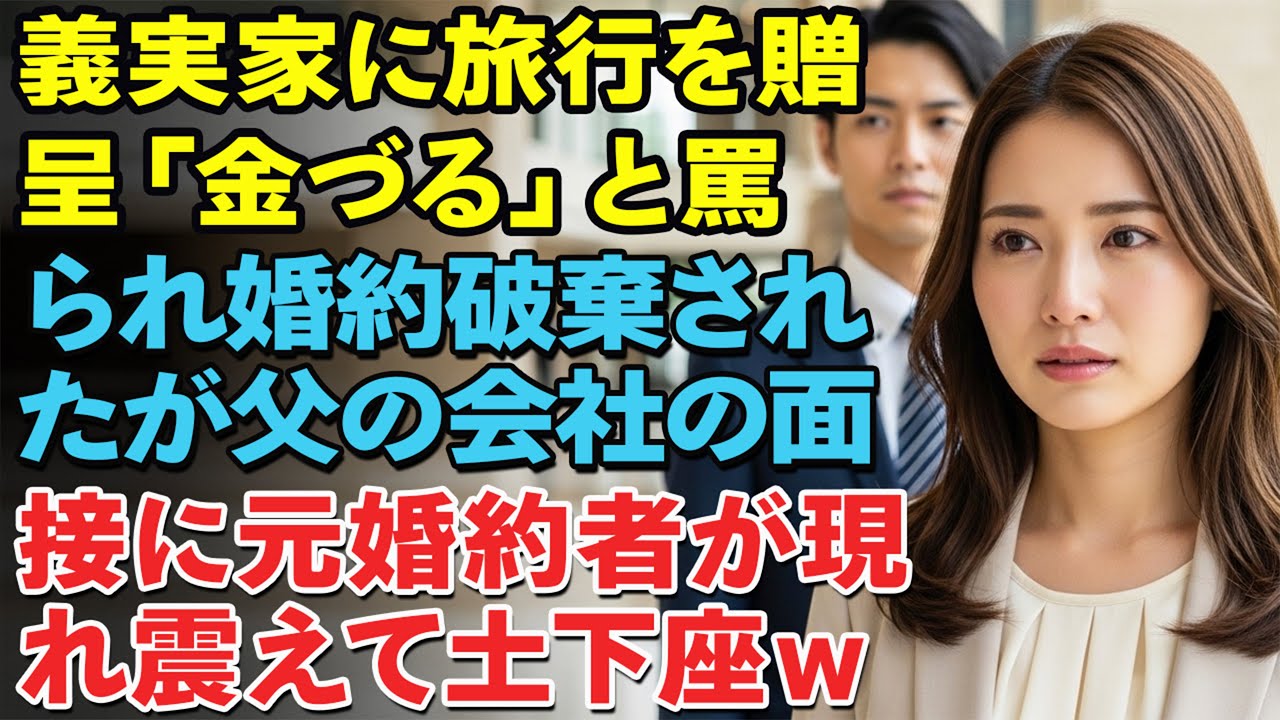 義両親に海外旅行を贈ると「金づると結婚する気はない！」と婚約破棄。だが破談後、父の会社に面接に現れ土下座した元婚約者…