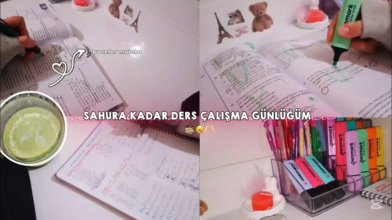 Sahura Kadar Ders Çalışma Günlüğüm🩷| 9. sınıf,study vlog,matcha,kitap...