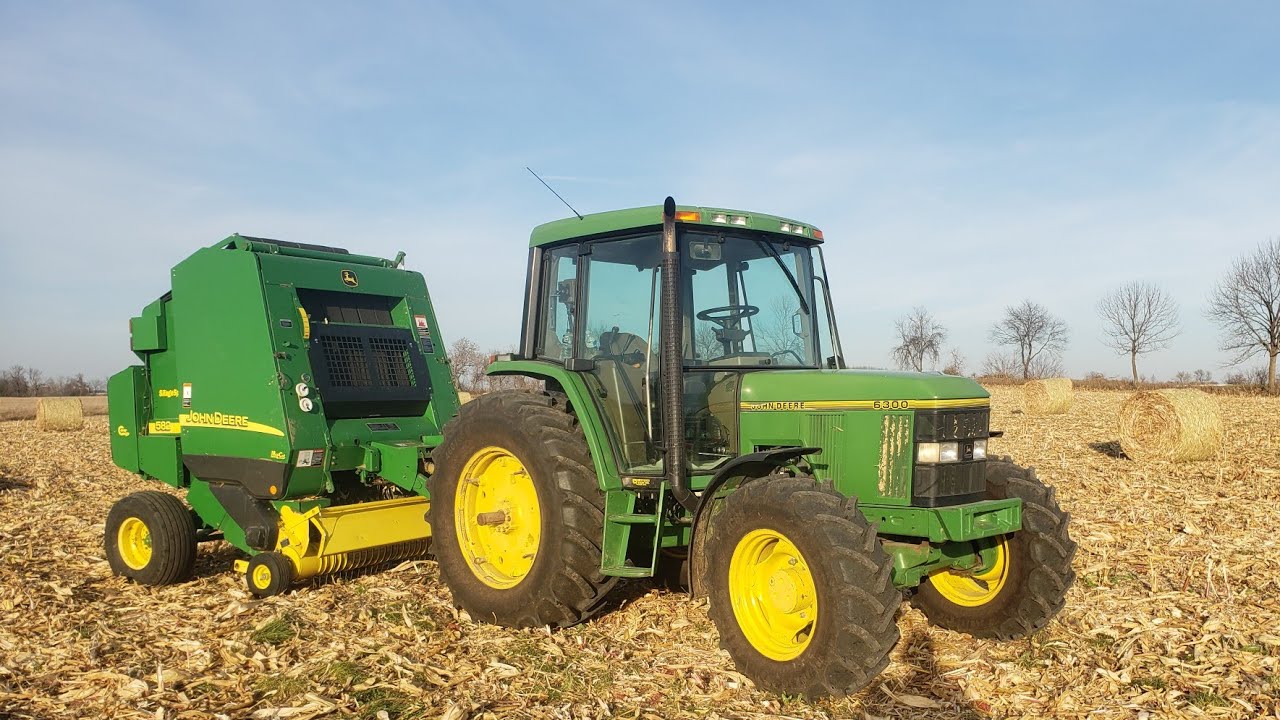Baling Corn Stalks with the John Deere 6300 and 582 Baler
