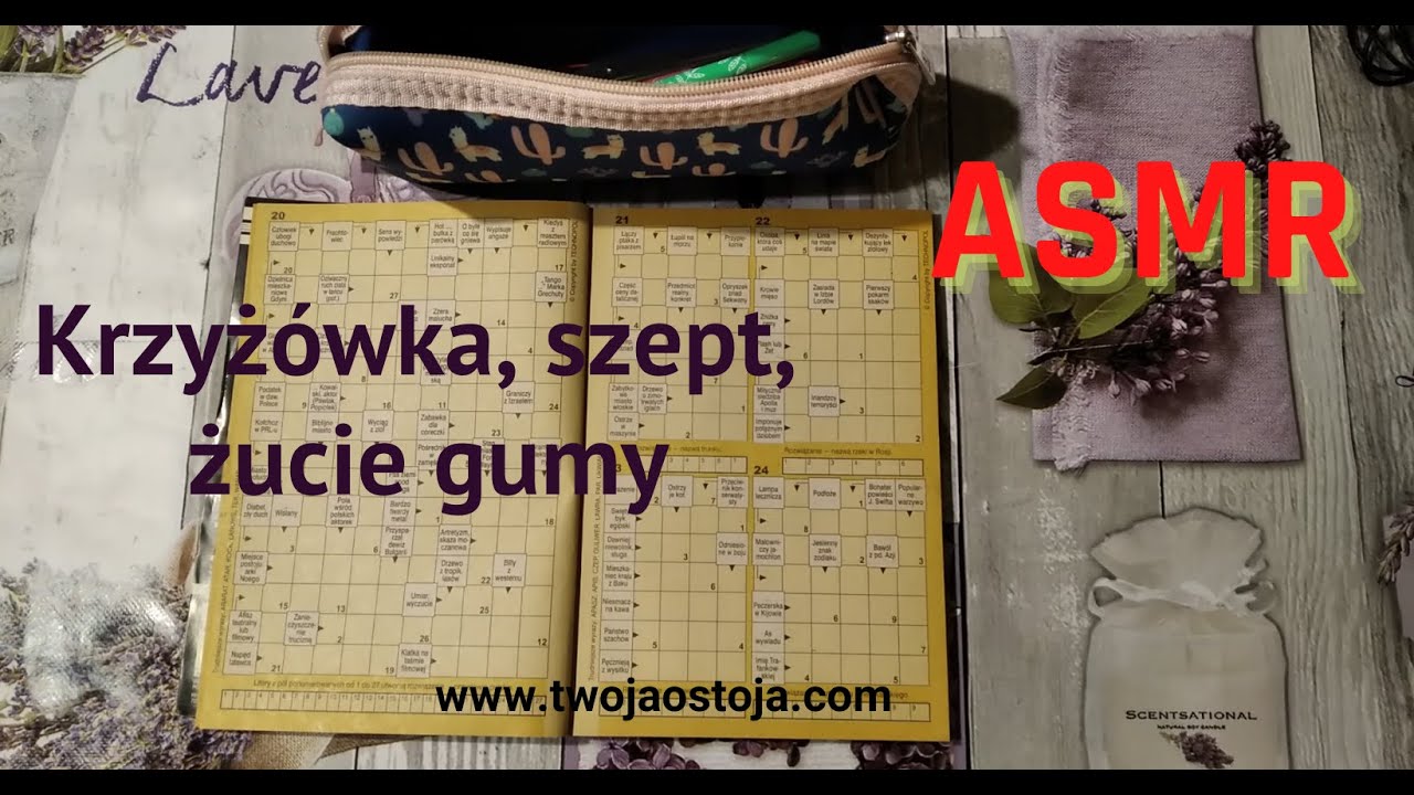 ASMR PL - Rozwiązywanie krzyżówki, szept, żucie gumy, chewing gum, solving a crossword puzzle, szept