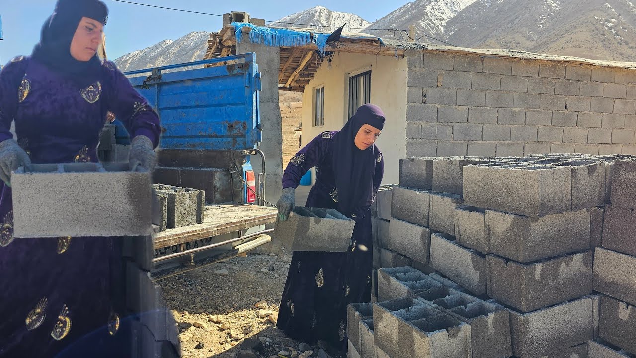Gathering materials to build a house. By a woman.