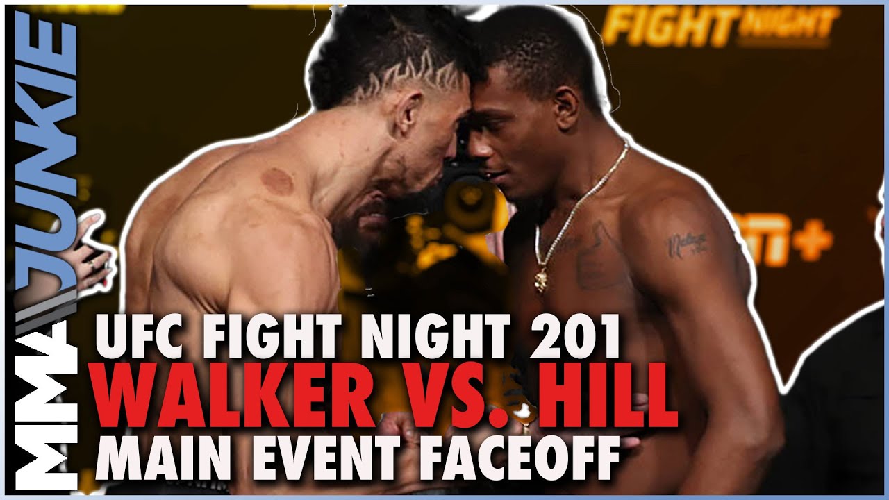 Johnny Walker, Jamahal Hill press foreheads at UFC Fight Night 201 faceoff