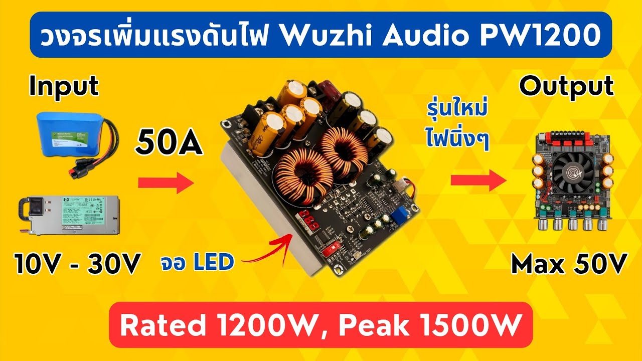 รีวิว ตัวเพิ่มแรงดันไฟ 1200W Wuzhi Audio ZK-PW1200 (DC to DC Boost Step up Converter) #แอมป์จิ๋ว