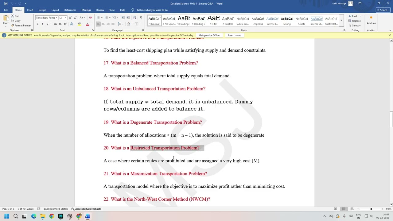 Decision Science- Unit-1- 2 marks Q&A (2019 Revised Pattern.)