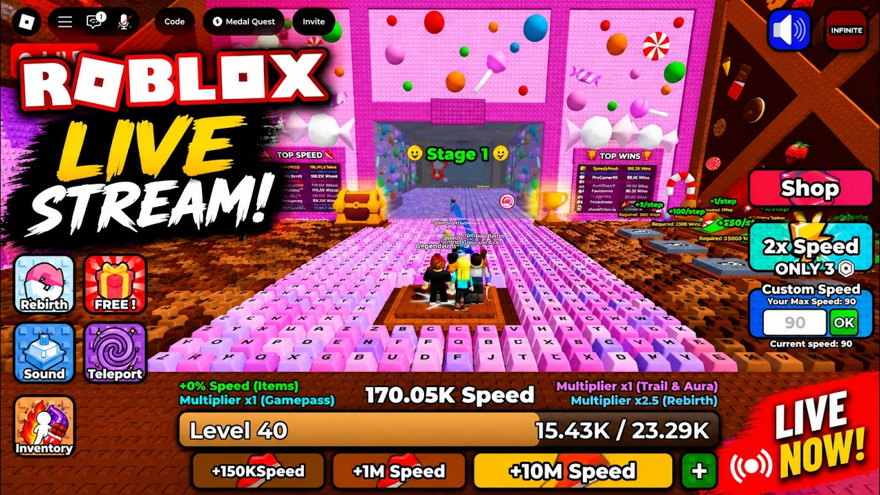 +1 Speed Keyboard Escape Candy & Chocolate 🍫ROBLOX LIVE 🎮
