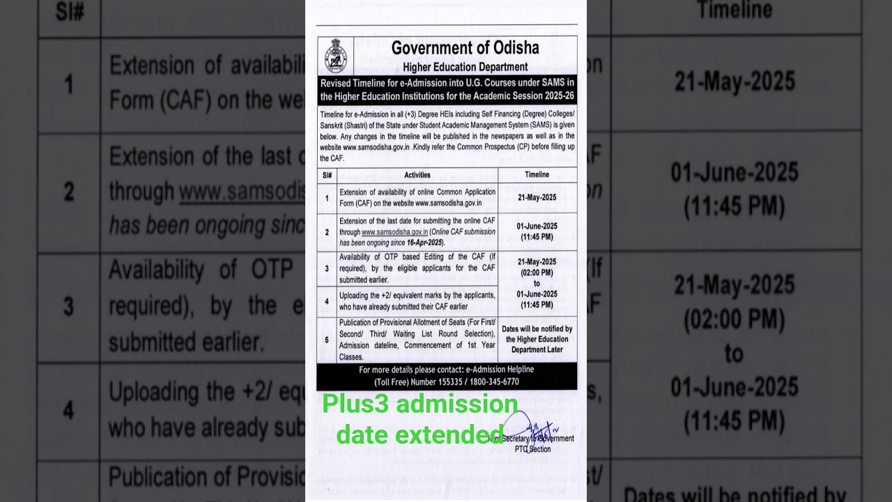 Odisha Plus 3 Graduation admission date extended for 2025-26
