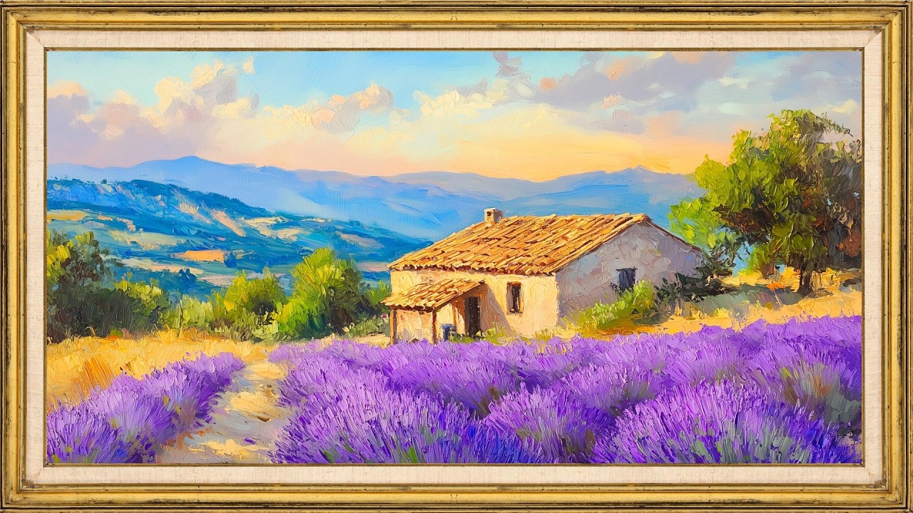 4K Provence Lavender Field with Rustic Cottage at Sunset | 2 Hours TV Frame Art Screensaver