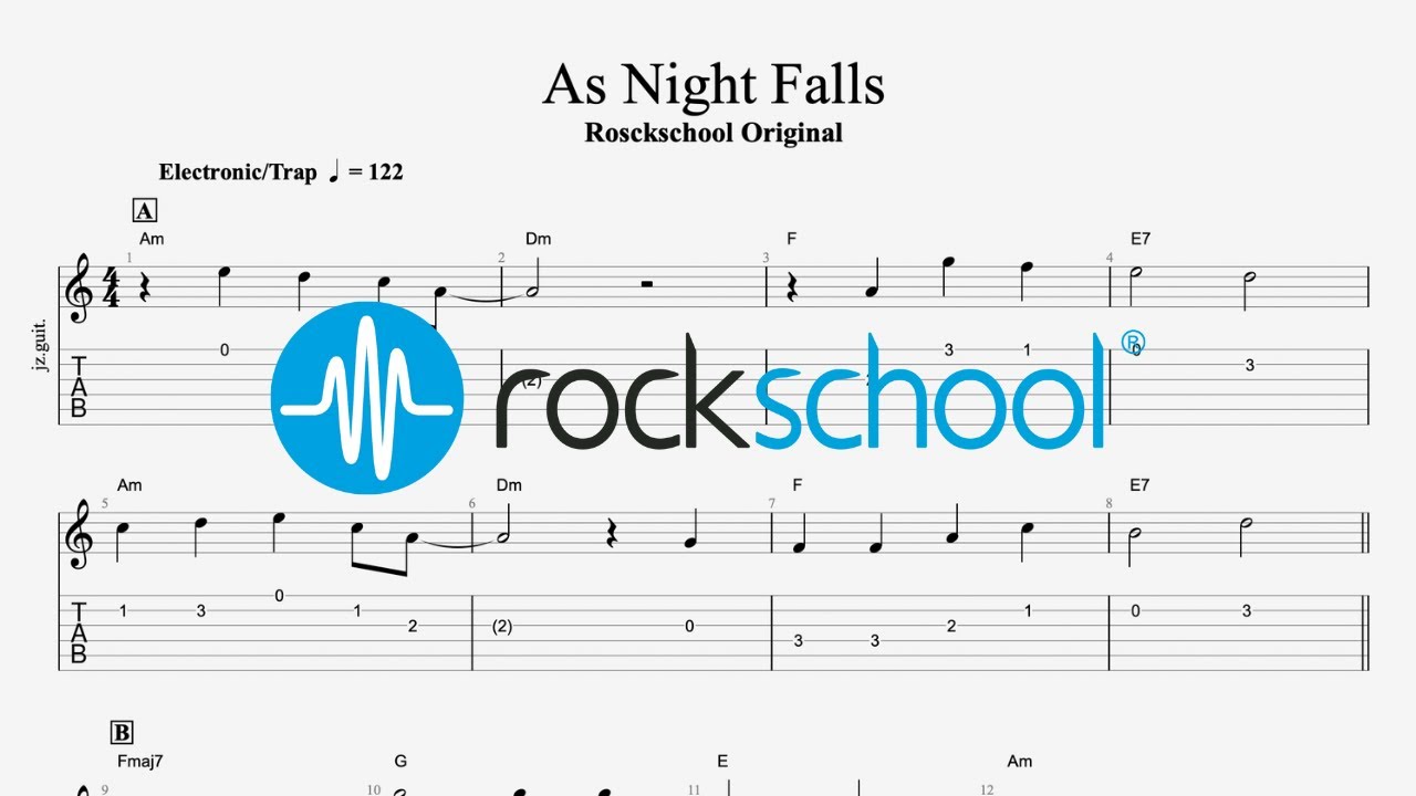 As Night Falls - Rockschool original Rockschool 2024 Electric Guitar Grade 1