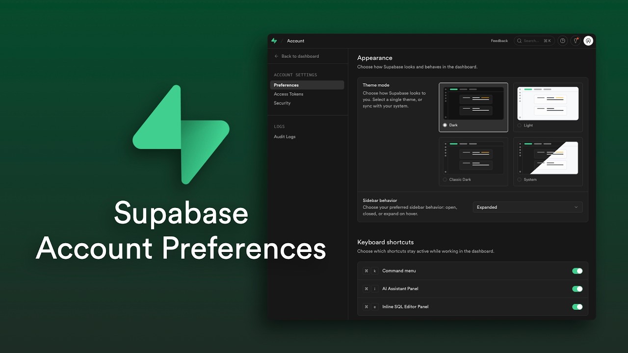 Supabase Account Preferences Overview Feb 2026