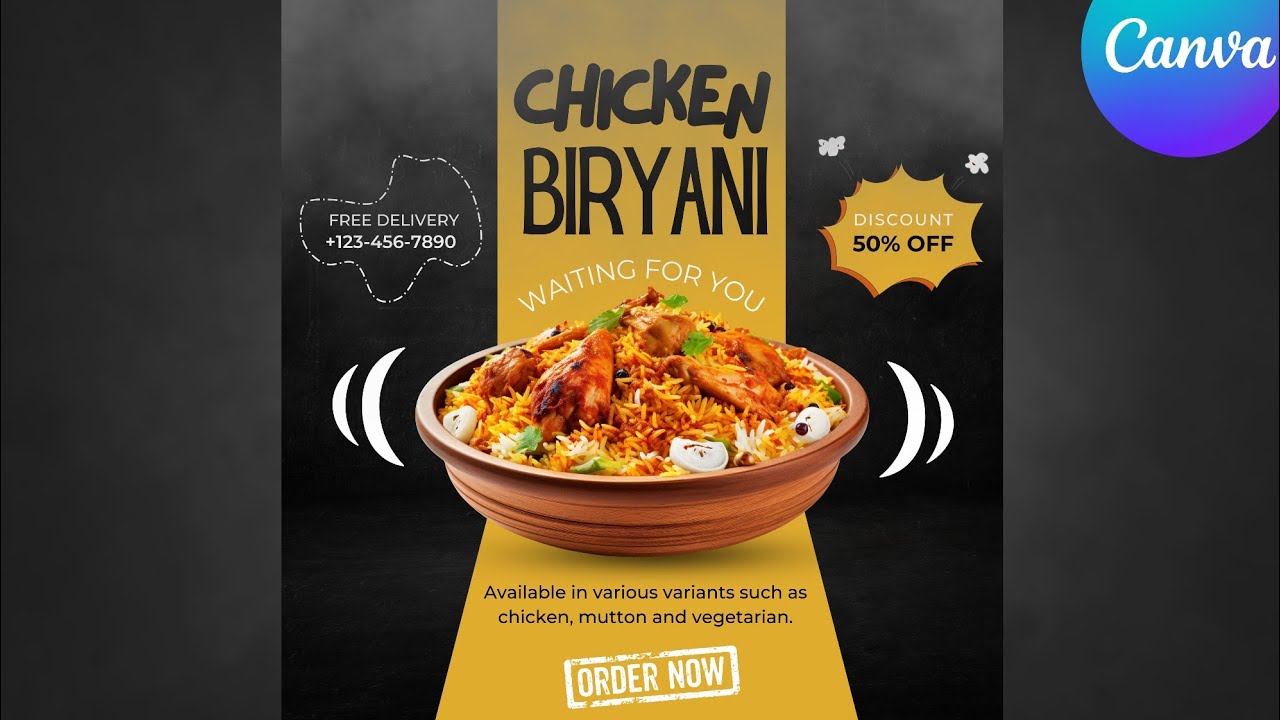 Biryani Food Motion Ad Poster Design with Canva
