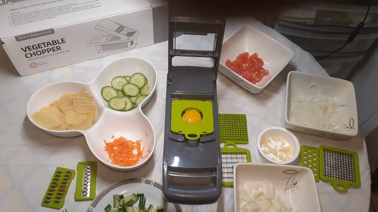 شرح طريقه استعمال قطاعه الخضار والفاكهه الخطيره ذات الشفرات المتعدده بكل سهوله  Vegetable Chopper