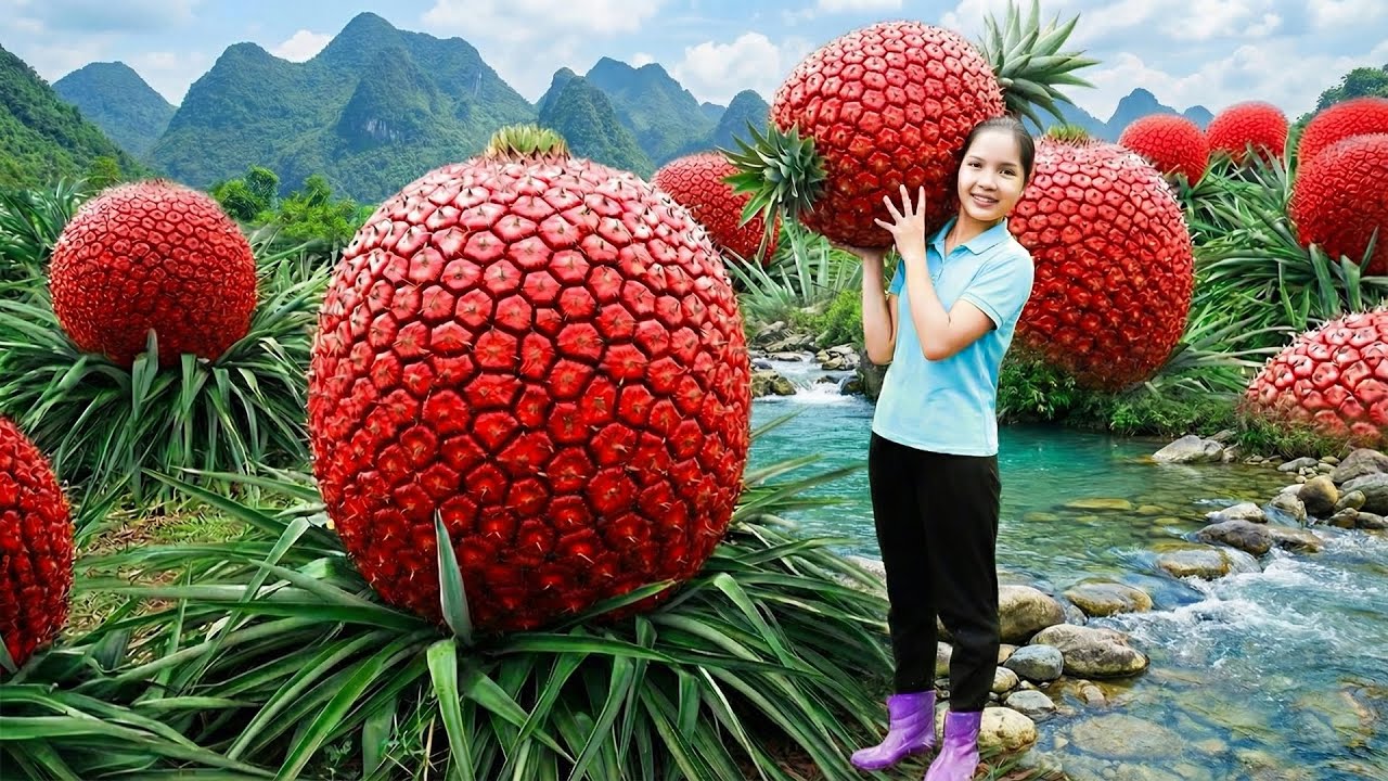 Piña Silvestre Roja Gigante Creciendo en el Selva Tropical 😱 | Cosecha Impresionante
