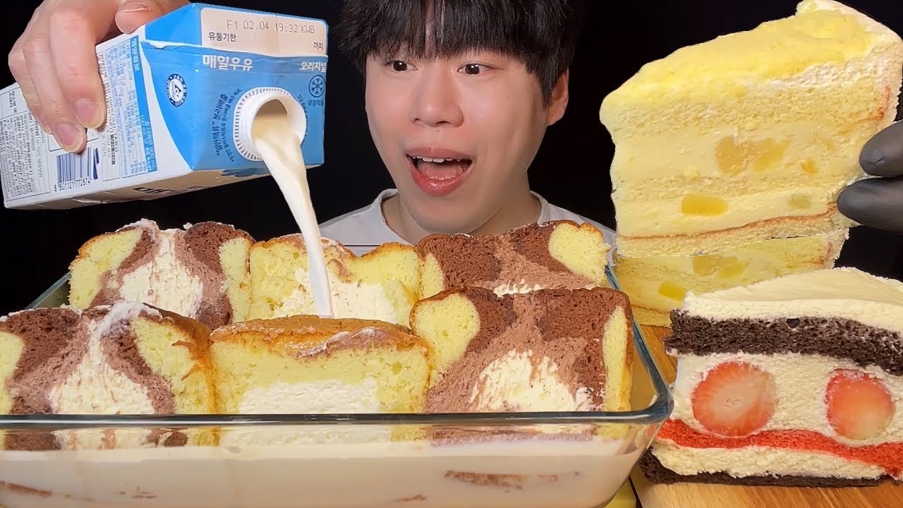 SUB) Starbucks fresh cream castella with milk mukbang asmr