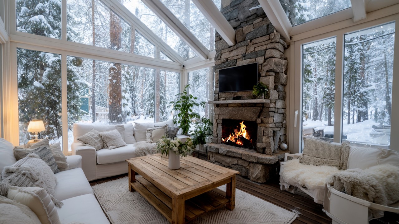 Ultimate Deep Sleep by the Fireplace in a Snowy Forest Cabin with Calm Winter Wind Sounds