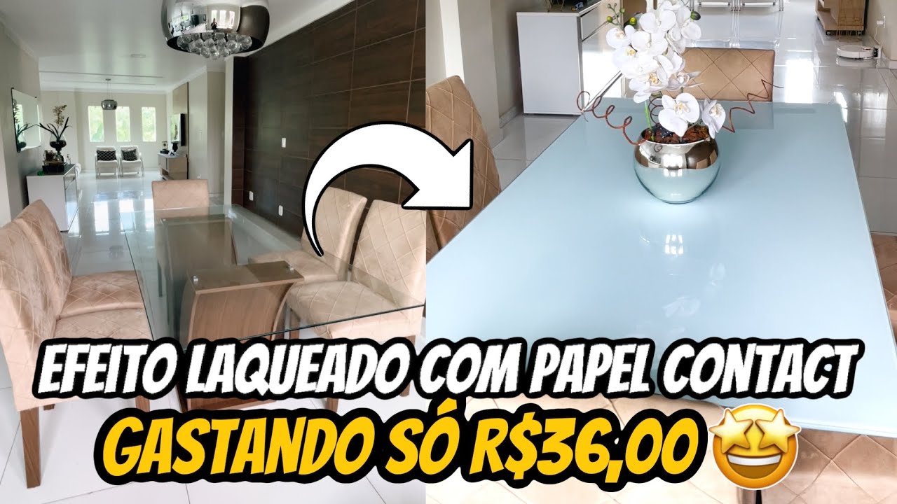 Como envelopar mesa de vidro com PAPEL CONTACT | Mesa laqueada com adesivo vinil | Cinderela Moderna
