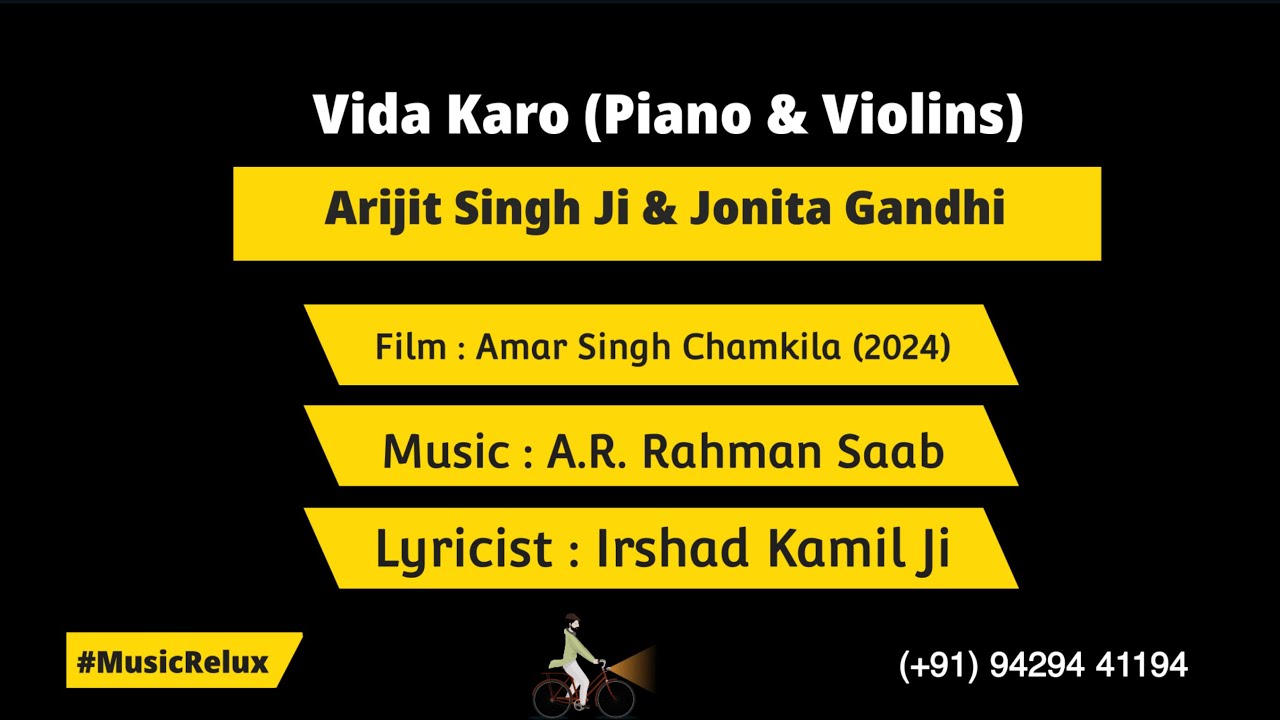 विदा करो [Vida Karo] Karaoke unplugged (Piano & Violins) Arijit Singh |Jonita Gandhi |AR Rahman Saab