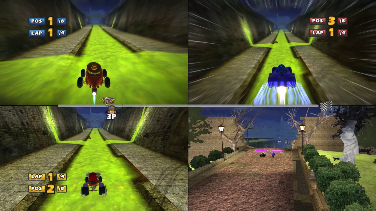 Sonic & Sega all star Racing split screen sewer scrapes challenge 4k