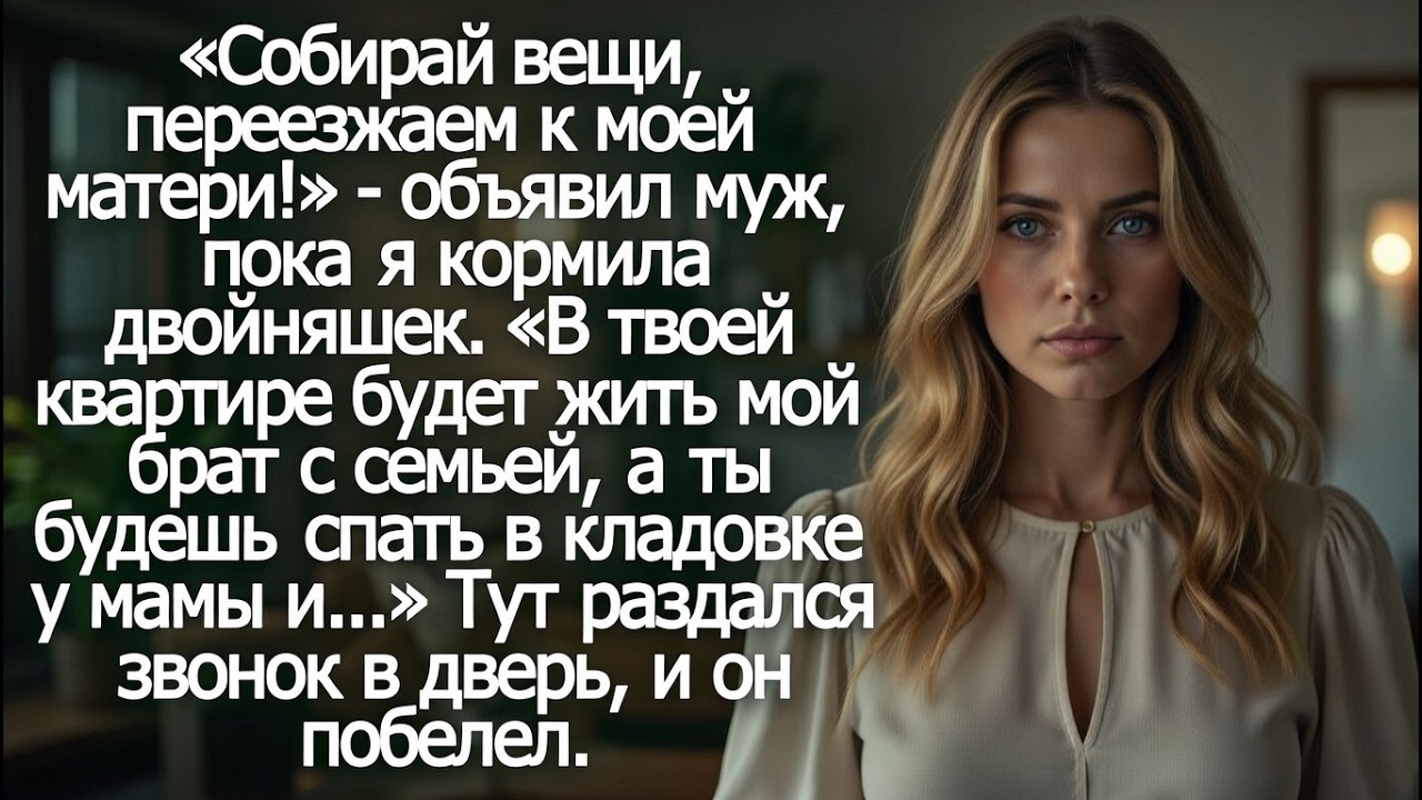 Собирай вещи, переезжаем к моей матери! В твоей квартире будет жить мой брат с семьей. Объявил муж.