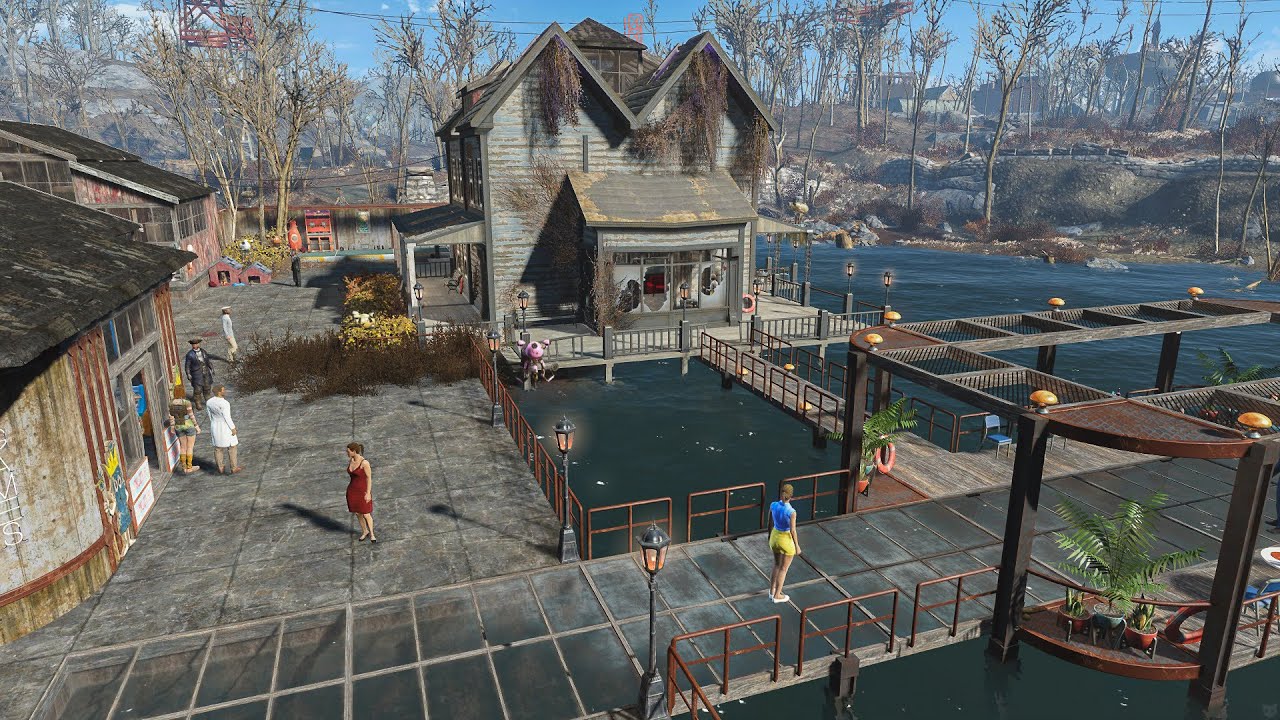 Fallout 4 - TAFFINGTON BOATHOUSE 2.0 - Settlement build tour - NO MODS