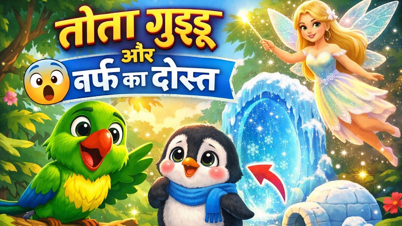 तोता गुड्डू और बर्फ़ का दोस्त || Parrot Story || Jungle Mein Penguin🦜🐧