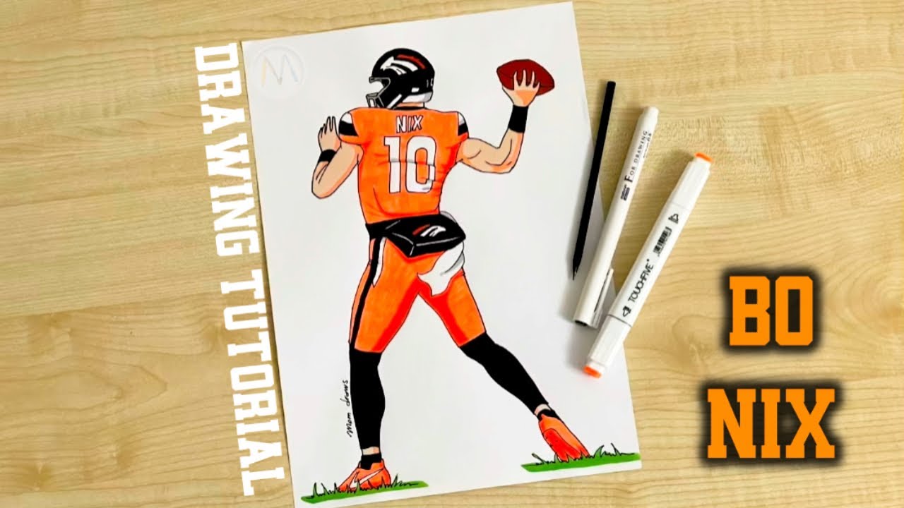 How to draw a football player NFL Bo Nix from Denver Broncos