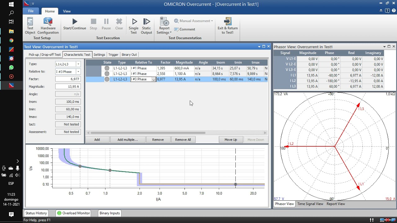 Omicron Test Universe Prueba de Overcurrent sobrecorriente Guia rapida