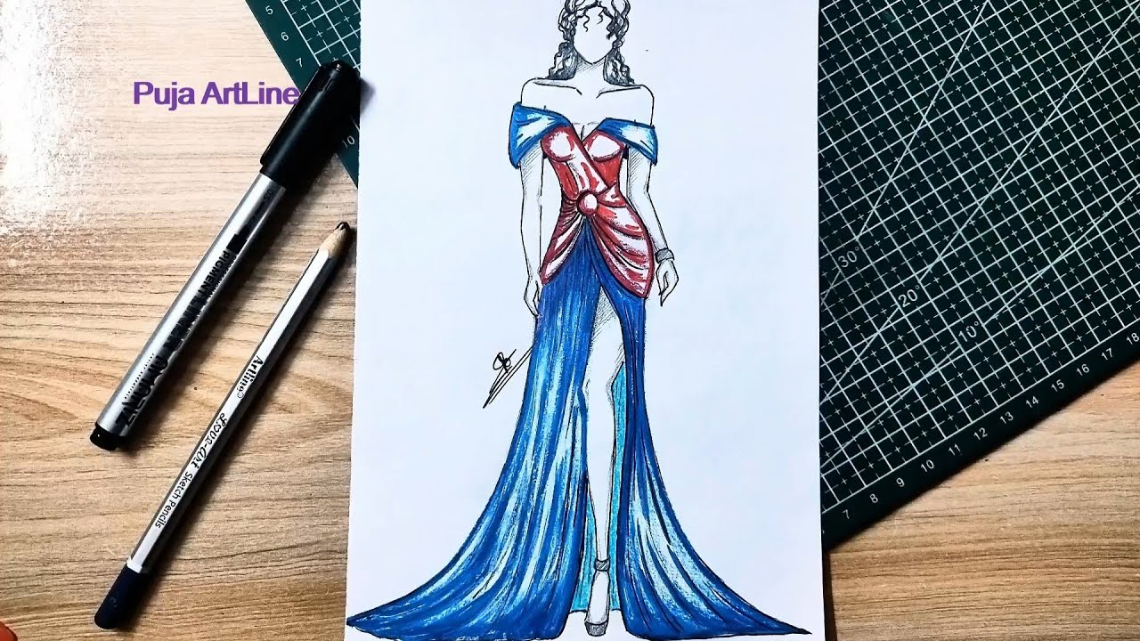 How to Draw a Girl in Stylish Dress | Fashion Sketch Tutorial