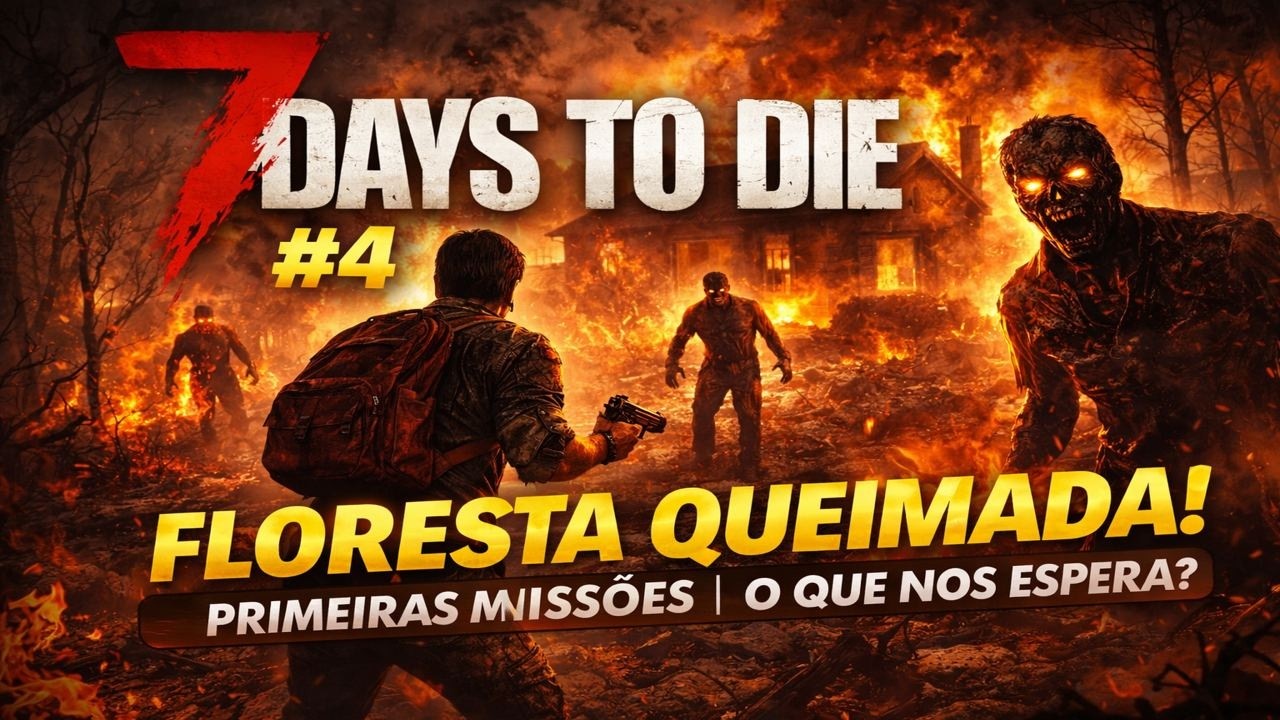 7 Days To Die #4  CHEGANDO NA FLORESTA QUEIMADA  PRIMEIRAS MISSOES -O QUE NOS ESPERA NAO E BOM