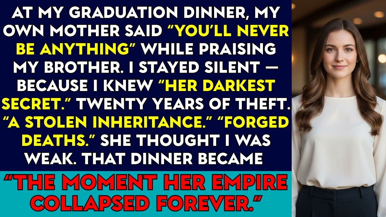 At My Graduation Dinner, My Mom Said “You’ll Never Be Anything” — I Just Nodded and Let Her Finish