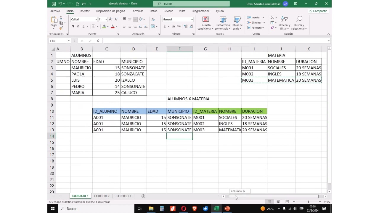 Algebra Relacional Producto Cartesiano, base de datos