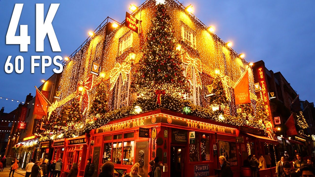 Christmas Walk in Temple Bar, Dublin, Ireland | 4K 60FPS