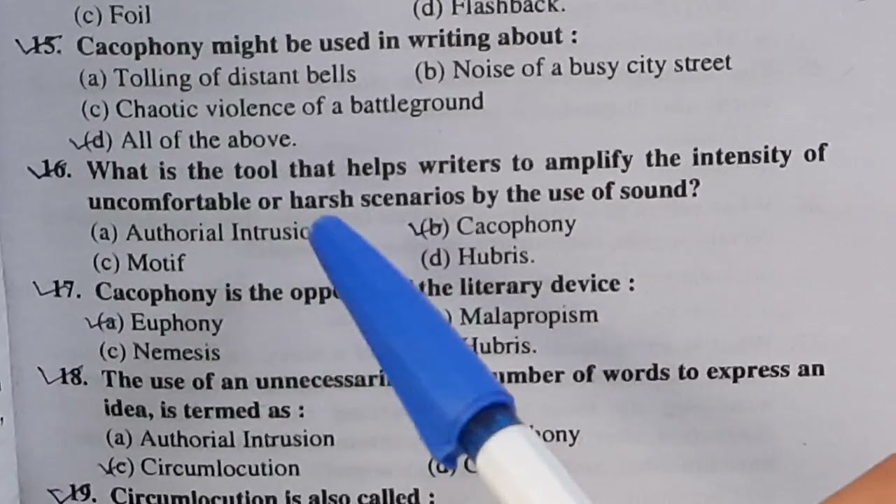 Most important MCQs (objective type questions) on Elements of Drama (unit 2nd, semester 3rd BA)