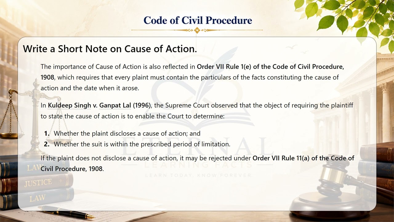 Cause of Action under the Code of Civil Procedure, 1908