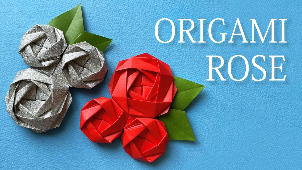 【花の折り紙】薔薇（ばら）の飾りの作り方音声解説付☆Origami Rose tutorial