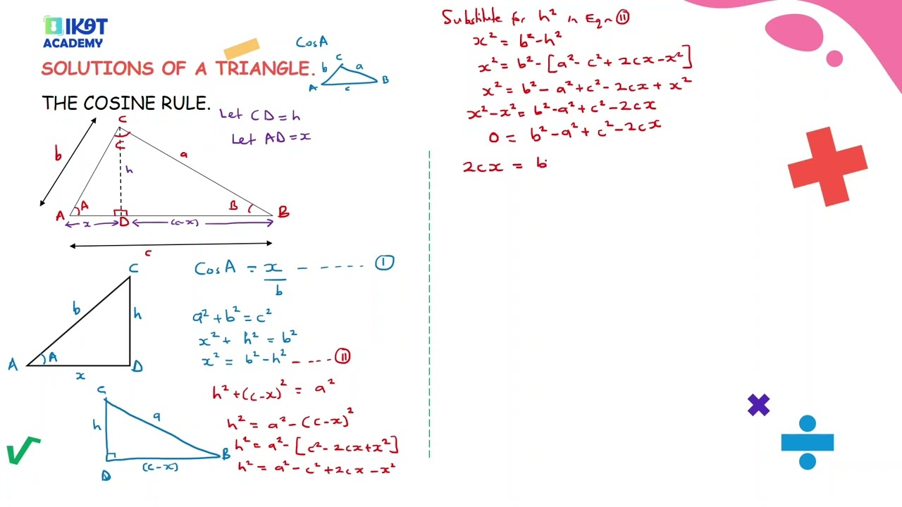 A Level Trigonometry 18/21 – Solutions of a Triangle: Proving the Cosine Rule