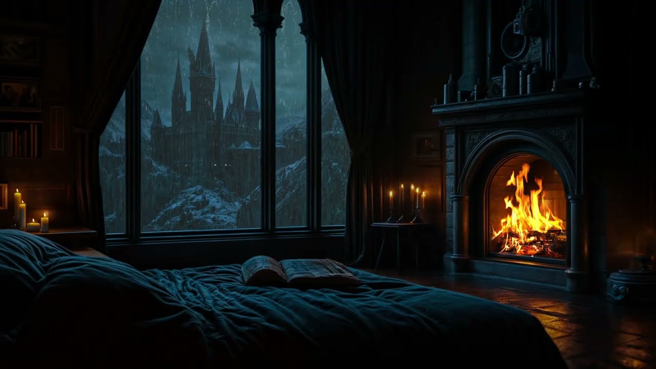 Enchanting Winter Castle Ambience • Rainfall, Fireplace & Candlelight for Sleep & Relax | No Ads