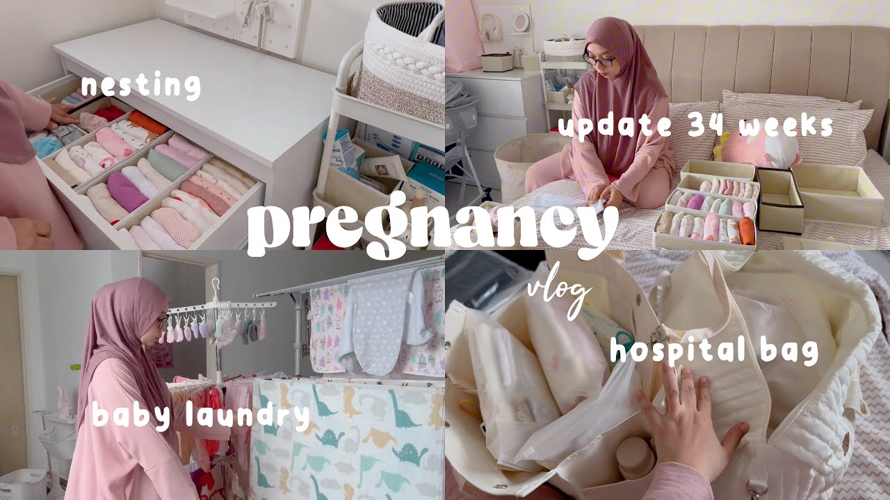 pregnancy vlog | nesting, update 34 weeks, baby no 3, baby laundry, packing hospital bag 🎀 Yes