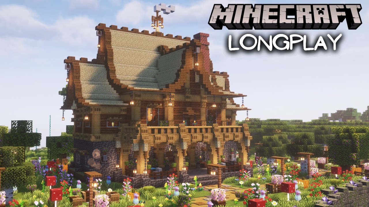 Minecraft Relaxing Longplay - Building a Mountain Lodge (No Commentary)