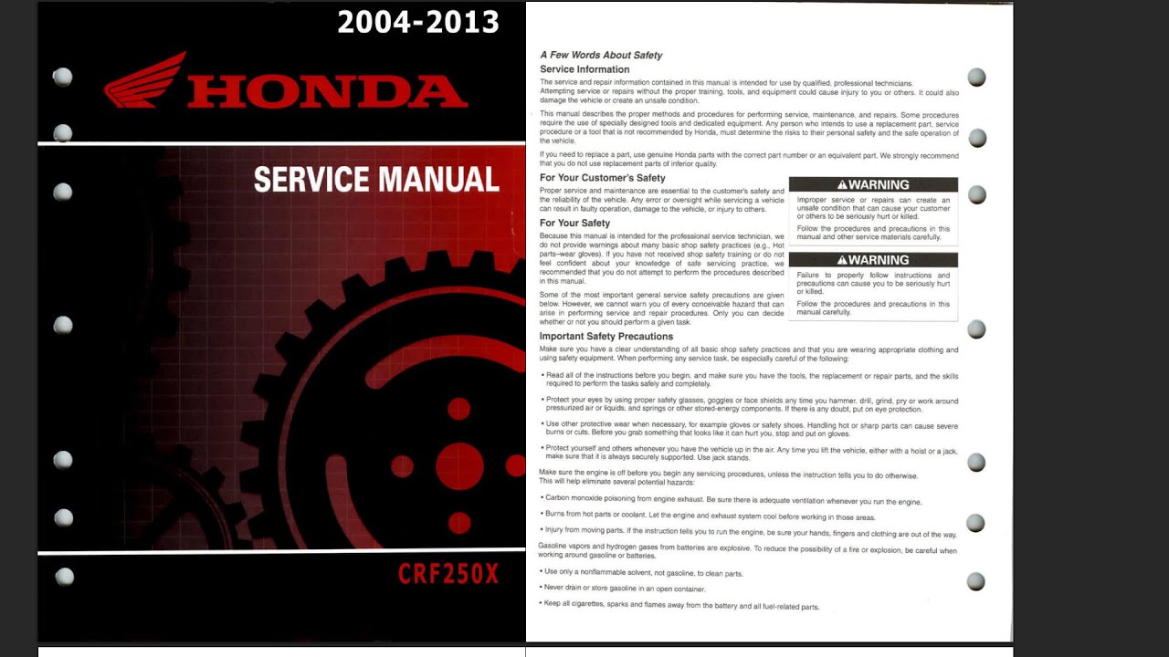 Honda CRF 250 X 2004-2017 Service Workshop Repair Manual Download PDF