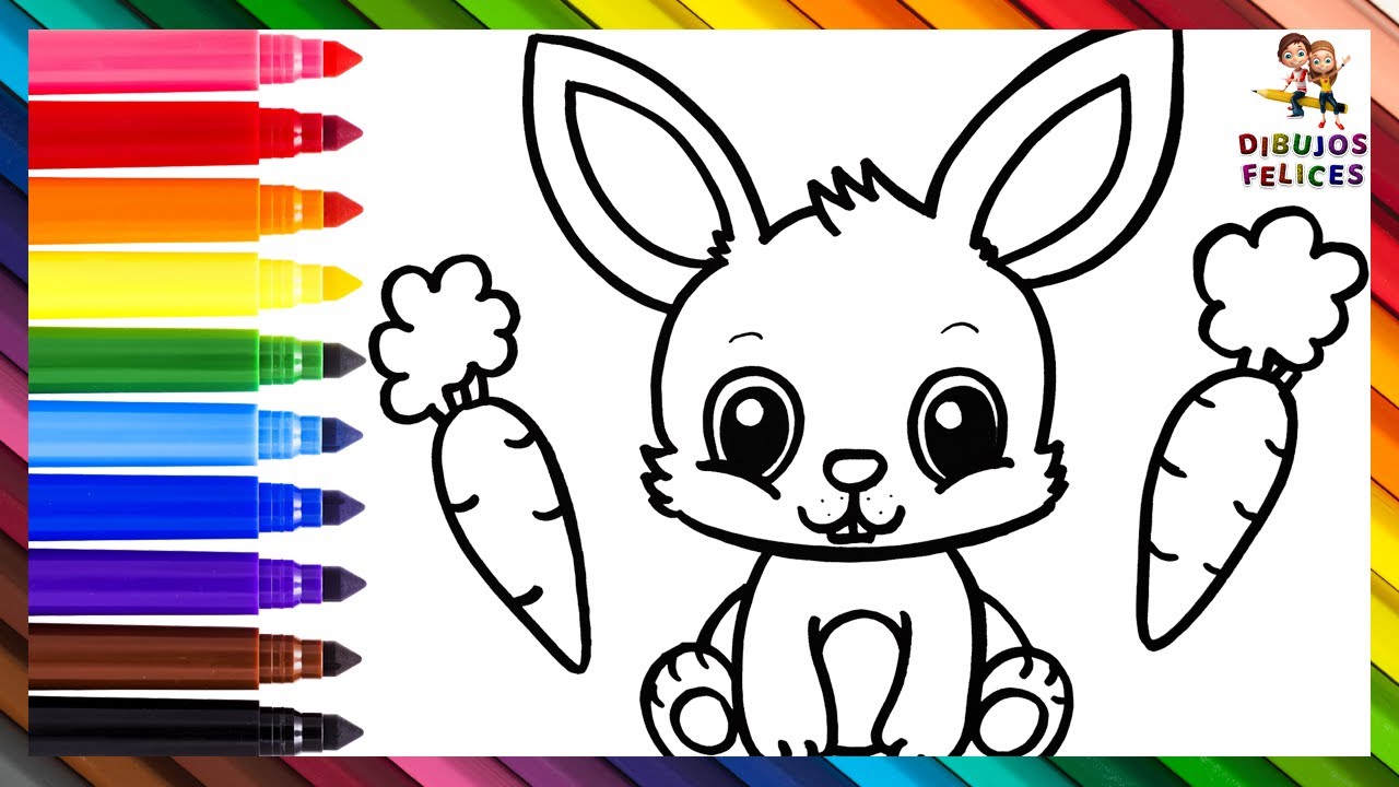 C&oacute;mo Dibujar Un Conejo 🐰🥕 Dibuja y Colorea Un Lindo Conejito 🥕🐇🌈 Dibujos Para Ni&ntilde;os