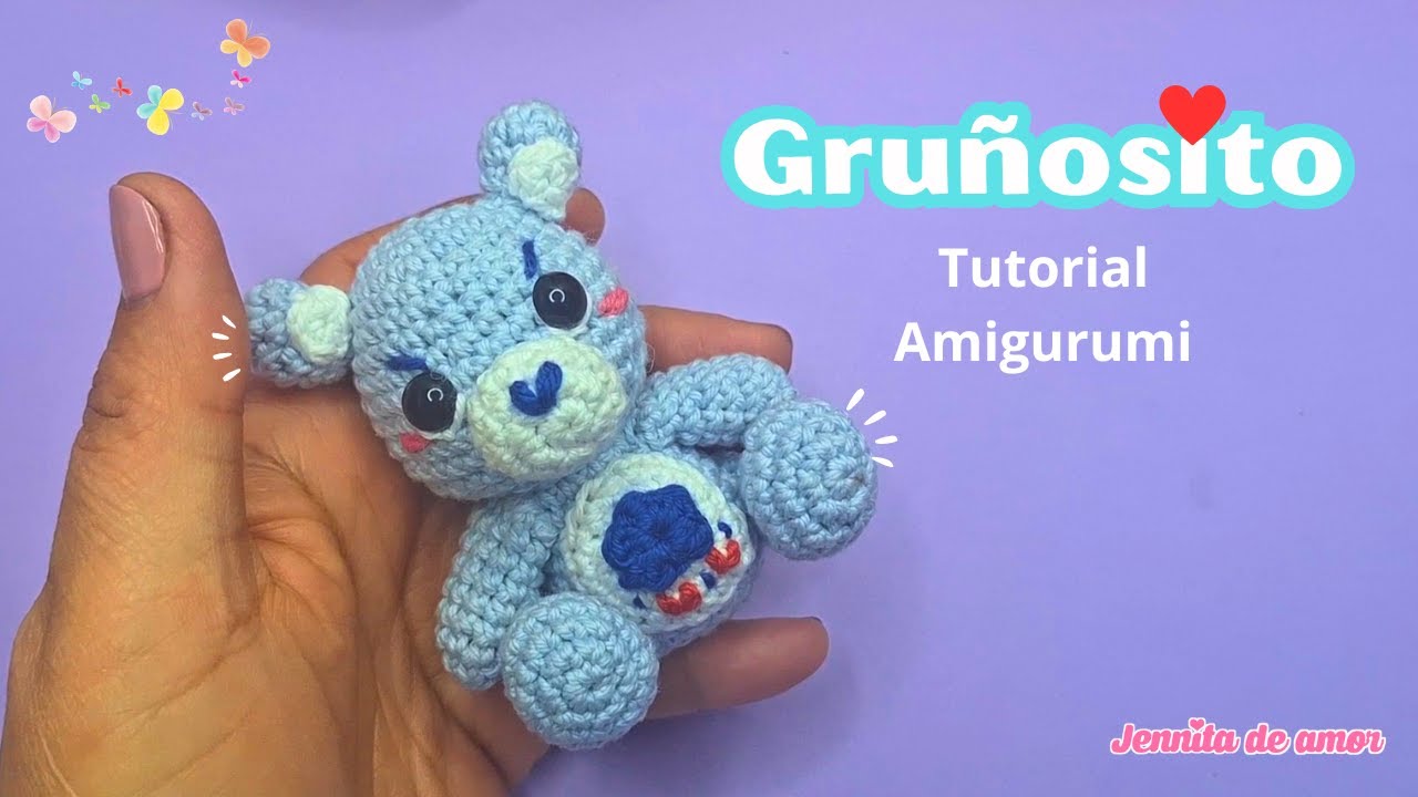 GRUÑOSITO Llavero- Teje este lindo osito Amigurumi- Patrón en video Español e Ingles