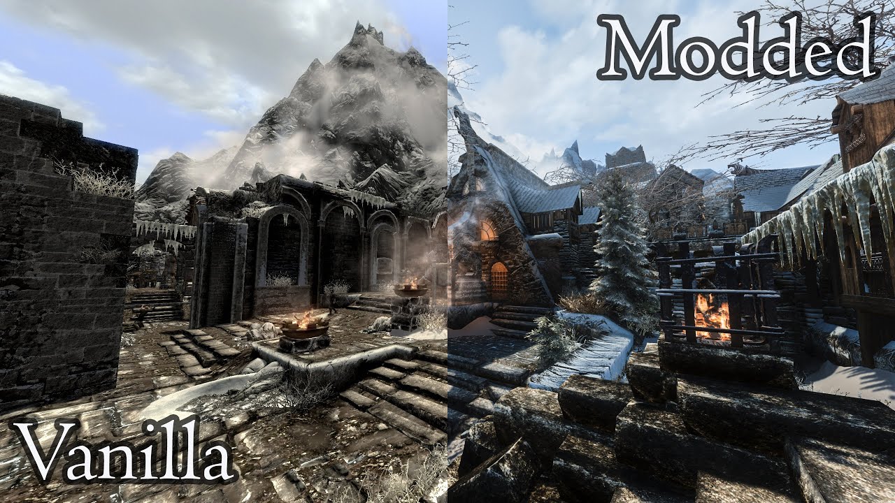 Vanilla Skyrim vs. Heavily Modded Windhelm